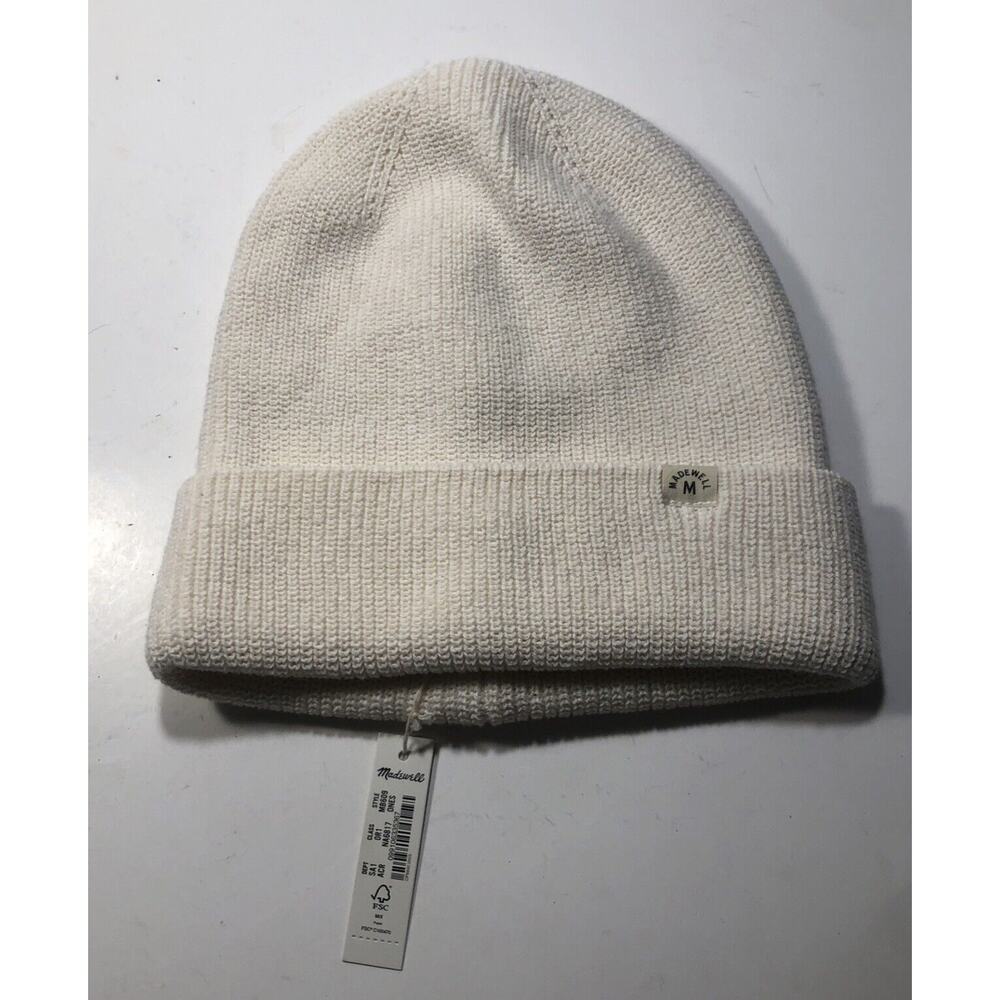 Madewell Recycled Cotton Blend Cuffed Beanie Hat Unisex White NWT